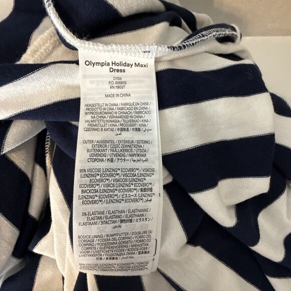 Boden Olympia Jersey Maxi Dress Size 10 L French Navy Ivory Stripe Pocket V-Neck - Picture 8 of 9